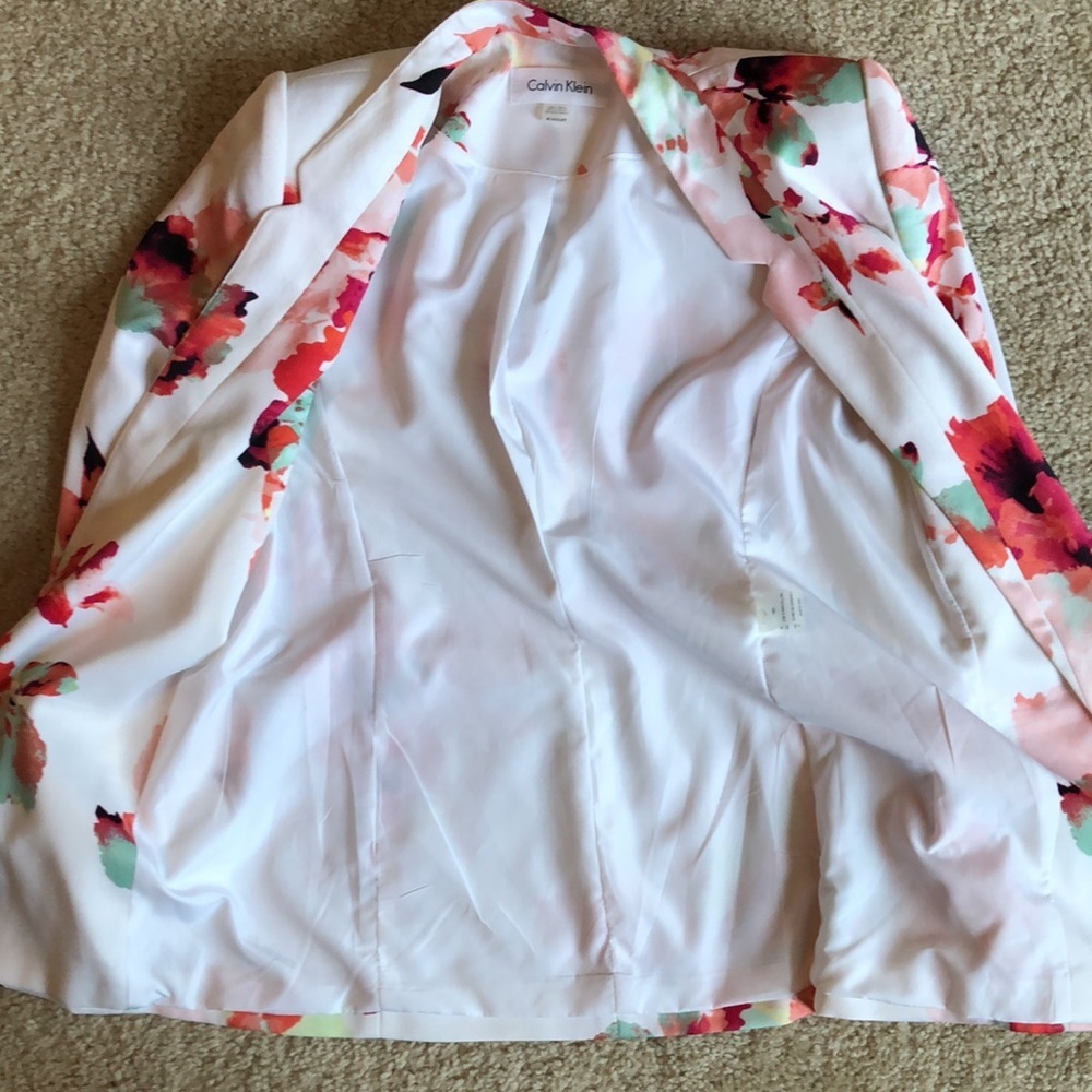 New Calvin Klein Flower floral white red green black blazer jacket 4P - Picture 8 of 9